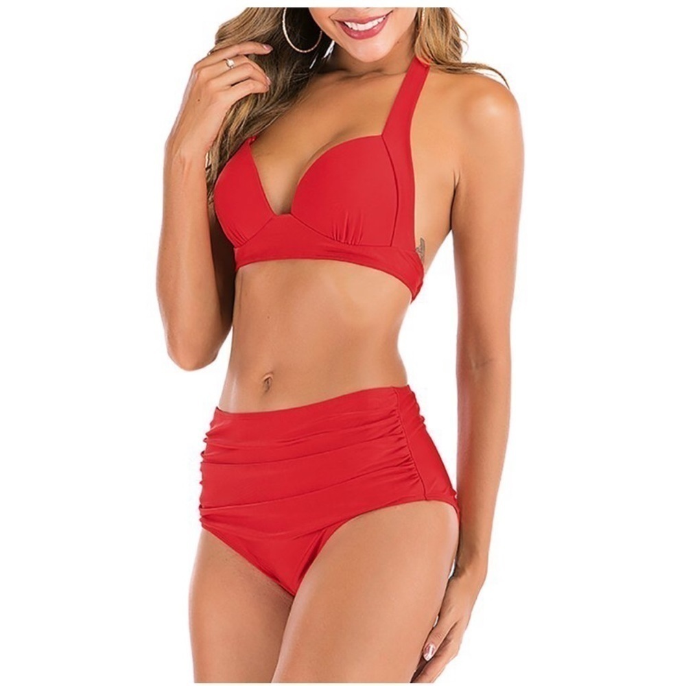 Womens New Two Piece Swimsuit Casual Solid Swimsuit Bikini Size 2XL